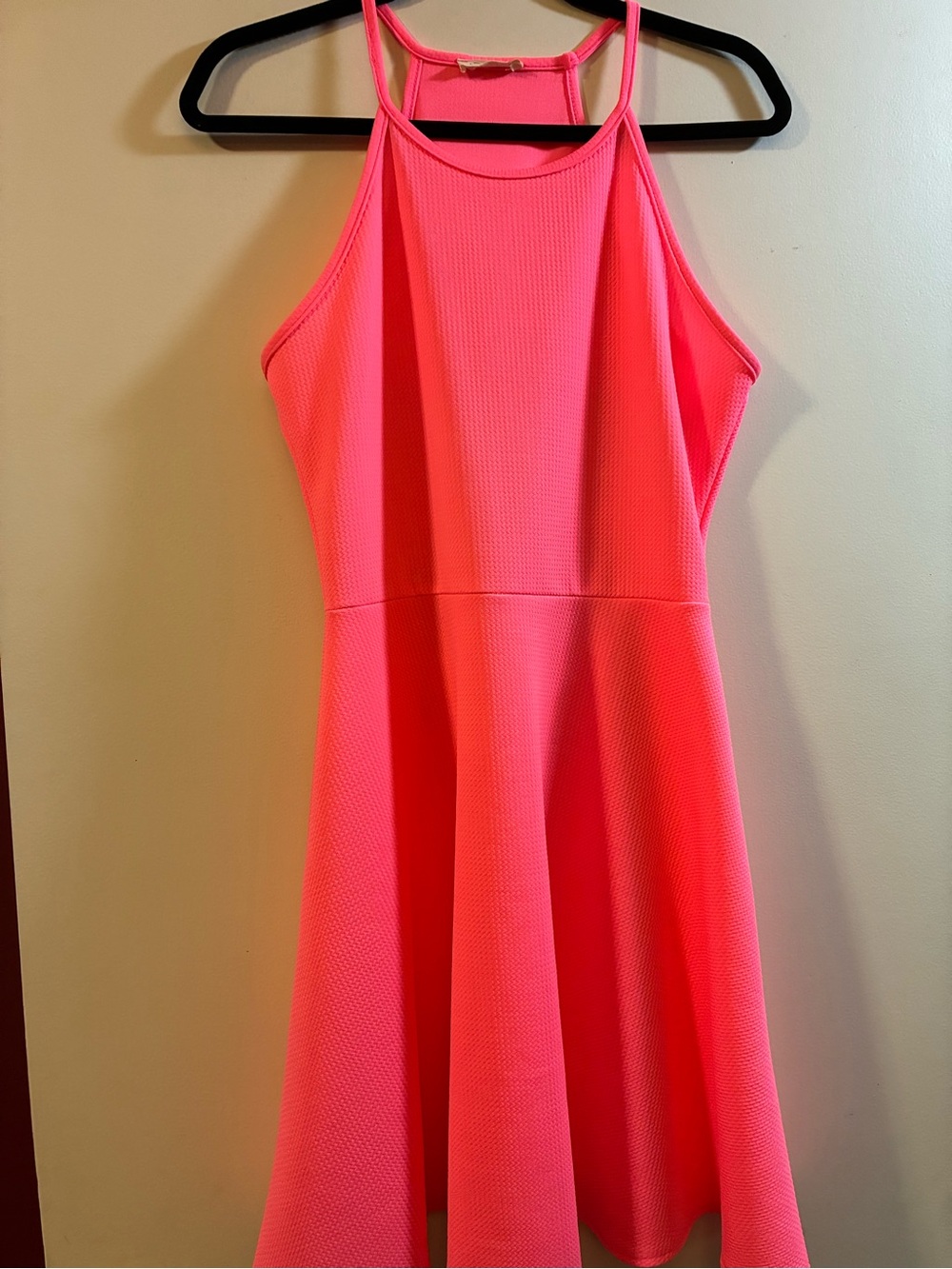Olivia Rae Neon Pink Textured Halter Dress.